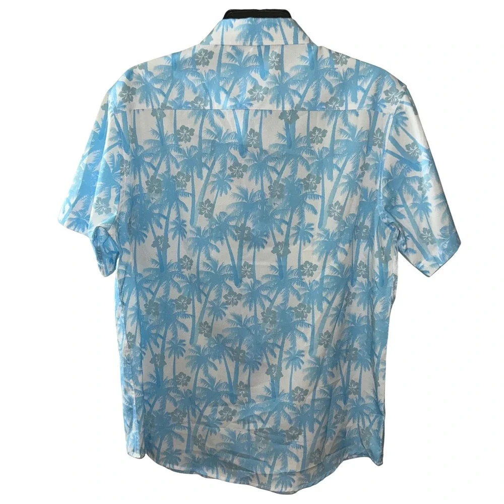 Southern Athletica Mens Blue Palm Tree Tropical Short Sleeve Button Down Shirt L